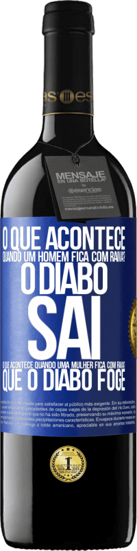 39,95 € Envio grátis | Vinho tinto Edição RED MBE Reserva o que acontece quando um homem fica com raiva? O diabo sai. O que acontece quando uma mulher fica com raiva? Que o diabo foge Etiqueta Azul. Etiqueta personalizável Reserva 12 Meses Colheita 2015 Tempranillo