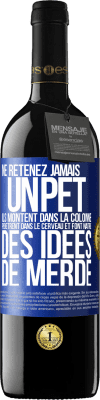 39,95 € Envoi gratuit | Vin rouge Édition RED MBE Réserve Ne retenez jamais un pet. Ils montent dans la colonne, pénètrent dans le cerveau et font naître des idées de merde Étiquette Bleue. Étiquette personnalisable Réserve 12 Mois Récolte 2016 Tempranillo