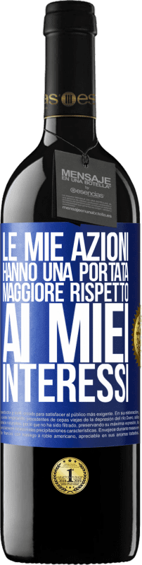 39,95 € Spedizione Gratuita | Vino rosso Edizione RED MBE Riserva Le mie azioni hanno una portata maggiore rispetto ai miei interessi Etichetta Blu. Etichetta personalizzabile Riserva 12 Mesi Raccogliere 2015 Tempranillo