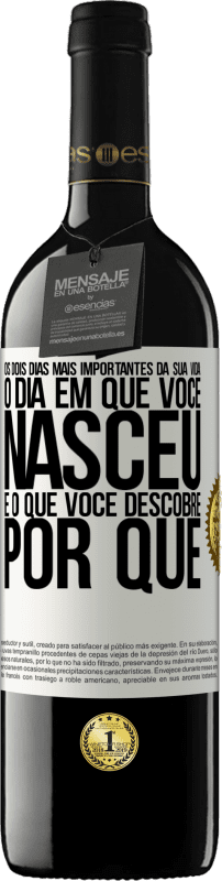 39,95 € Envio grátis | Vinho tinto Edição RED MBE Reserva Os dois dias mais importantes da sua vida: o dia em que você nasceu e o que você descobre por que Etiqueta Branca. Etiqueta personalizável Reserva 12 Meses Colheita 2015 Tempranillo