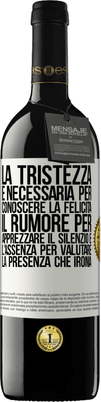 39,95 € Spedizione Gratuita | Vino rosso Edizione RED MBE Riserva La tristezza è necessaria per conoscere la felicità, il rumore per apprezzare il silenzio e l'assenza per valutare la Etichetta Bianca. Etichetta personalizzabile Riserva 12 Mesi Raccogliere 2015 Tempranillo