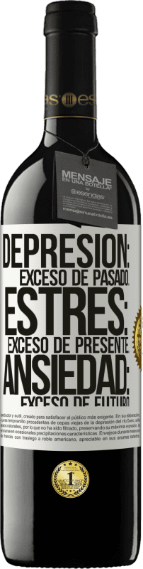 39,95 € Envío gratis | Vino Tinto Edición RED MBE Reserva Depresión: exceso de pasado. Estrés: exceso de presente. Ansiedad: exceso de futuro Etiqueta Blanca. Etiqueta personalizable Reserva 12 Meses Cosecha 2015 Tempranillo