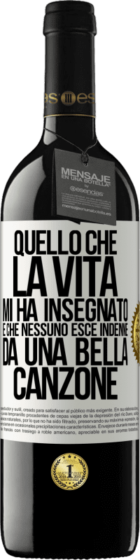 39,95 € Spedizione Gratuita | Vino rosso Edizione RED MBE Riserva Quello che la vita mi ha insegnato è che nessuno esce indenne da una bella canzone Etichetta Bianca. Etichetta personalizzabile Riserva 12 Mesi Raccogliere 2015 Tempranillo