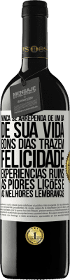 39,95 € Envio grátis | Vinho tinto Edição RED MBE Reserva Nunca se arrependa de um dia de sua vida. Bons dias trazem felicidade, experiências ruins, as piores lições e as melhores Etiqueta Branca. Etiqueta personalizável Reserva 12 Meses Colheita 2015 Tempranillo