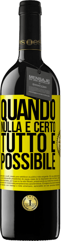 39,95 € Spedizione Gratuita | Vino rosso Edizione RED MBE Riserva Quando nulla è certo, tutto è possibile Etichetta Gialla. Etichetta personalizzabile Riserva 12 Mesi Raccogliere 2016 Tempranillo