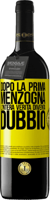 39,95 € Spedizione Gratuita | Vino rosso Edizione RED MBE Riserva Dopo la prima menzogna, l'intera verità diventa dubbio Etichetta Gialla. Etichetta personalizzabile Riserva 12 Mesi Raccogliere 2015 Tempranillo