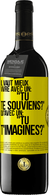 39,95 € Envoi gratuit | Vin rouge Édition RED MBE Réserve Il vaut mieux vivre avec un: "Tu te souviens?" qu'avec un: "Tu t'imagines?" Étiquette Jaune. Étiquette personnalisable Réserve 12 Mois Récolte 2015 Tempranillo