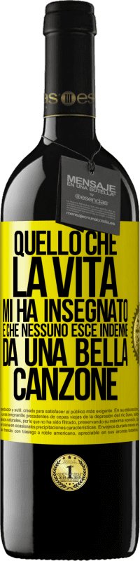39,95 € Spedizione Gratuita | Vino rosso Edizione RED MBE Riserva Quello che la vita mi ha insegnato è che nessuno esce indenne da una bella canzone Etichetta Gialla. Etichetta personalizzabile Riserva 12 Mesi Raccogliere 2016 Tempranillo