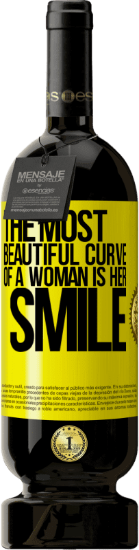 49,95 € 免费送货 | 红酒 高级版 MBS® 预订 女人最美丽的曲线是她的微笑 黄色标签. 可自定义的标签 预订 12 个月 收成 2014 Tempranillo