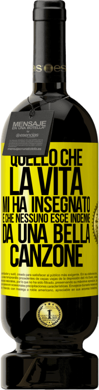49,95 € Spedizione Gratuita | Vino rosso Edizione Premium MBS® Riserva Quello che la vita mi ha insegnato è che nessuno esce indenne da una bella canzone Etichetta Gialla. Etichetta personalizzabile Riserva 12 Mesi Raccogliere 2016 Tempranillo