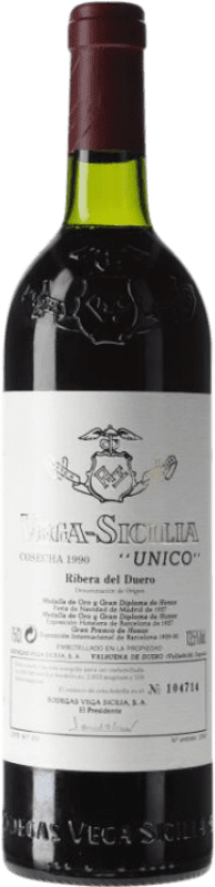 1 252,95 € Бесплатная доставка | Красное вино Vega Sicilia Único Гран Резерва 1990 D.O. Ribera del Duero Кастилия-Леон Испания Tempranillo — Темпранильо, Cabernet Sauvignon — Каберне Совиньон 75 cl