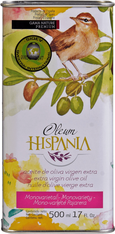 18,95 € Envío gratis | Aceite de Oliva Oleum Hispania Tradicional, Premium, Nature, AOVE Virgen Extra Córdoba España Pajarera Lata 50 cl