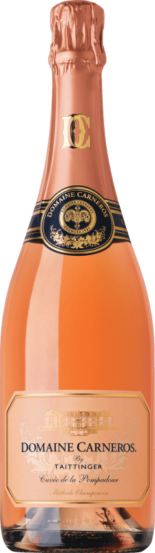 61,95 € 免费送货 | 桃红起泡酒 Taittinger Domaine Carneros de la Pompadour Brut — 起泡酒 干型 Cuvée, Rosé — 桃红葡萄酒 加州 美国 Pinot Noir — 黑皮诺, Chardonnay — 莎当妮 75 cl