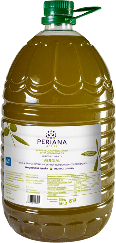 62,95 € 送料無料 | オリーブオイル Periana EVOO エキストラバージン Málaga スペイン Verdial — ヴェルディアル ポリタンク 5 L PET — ペット