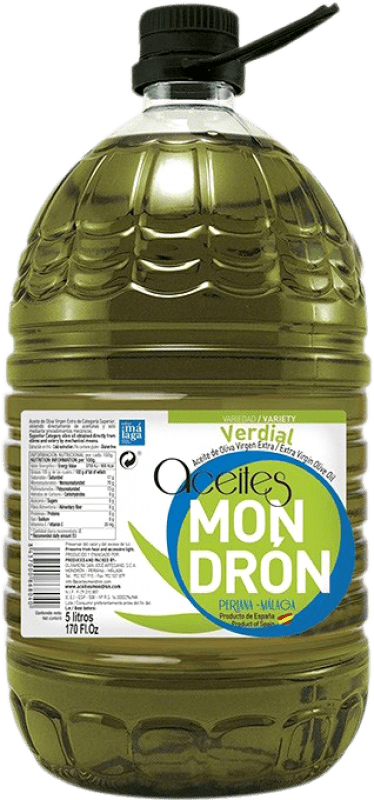61,95 € 免费送货 | 橄榄油 Mondrón EVOO 特级初榨 Málaga 西班牙 Verdial — 维迪亚尔 塑料桶 5 L PET — 塑料
