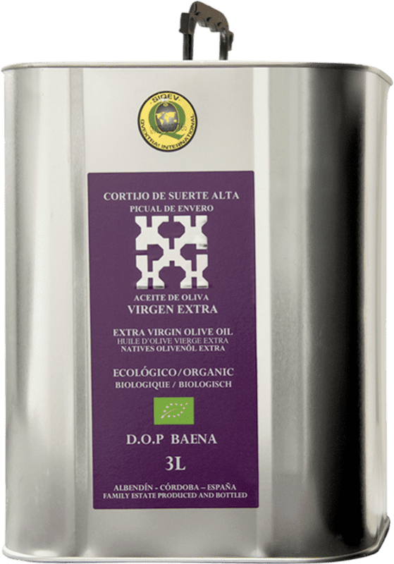 53,95 € 免费送货 | 橄榄油 Cortijo de Suerte Alta Marqués de Prado Virgen Extra Ecológico Envero D.O. Baena Córdoba 西班牙 Picual 大罐头 3 L