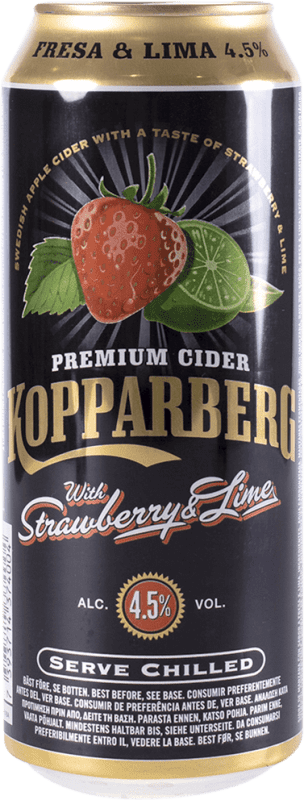 19,95 € Envio grátis | Caixa de 12 unidades Mixer Kopparberg Suécia Lata 33 cl Strawberry — Morango, Lime — Lima, Cider — Sidra