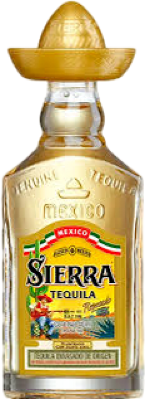 39,95 € Envio grátis | Caixa de 12 unidades Tequila Sierra Dorado — Dourado Reposado México Garrafinha Miniatura 5 cl