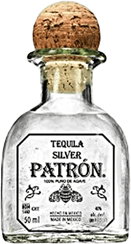 9,95 € Envio grátis | Tequila Patrón Silver — Edição Prata México Garrafinha Miniatura 5 cl
