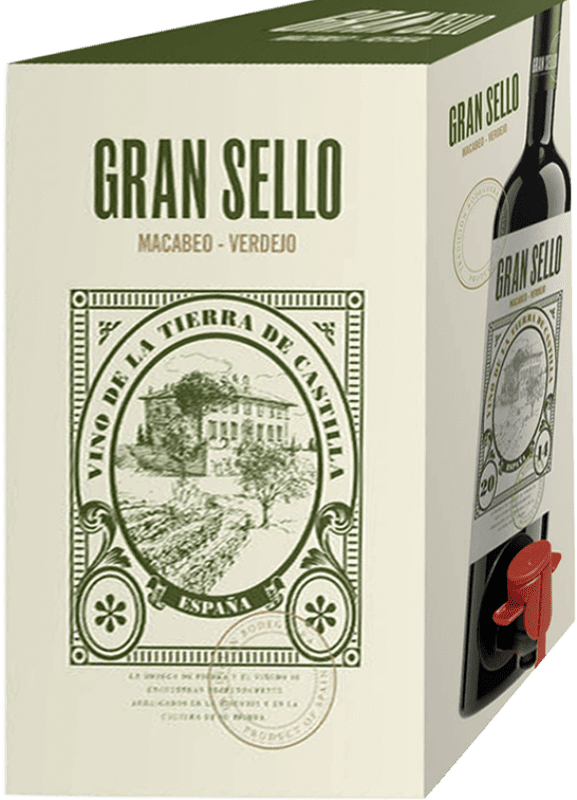 24,95 € Envio grátis | Vinho branco Gran Sello Macabeo Verdejo Seco I.G.P. Vino de la Tierra de Castilla Castela-Mancha Espanha Macabeo, Verdejo Bag in Box 3 L
