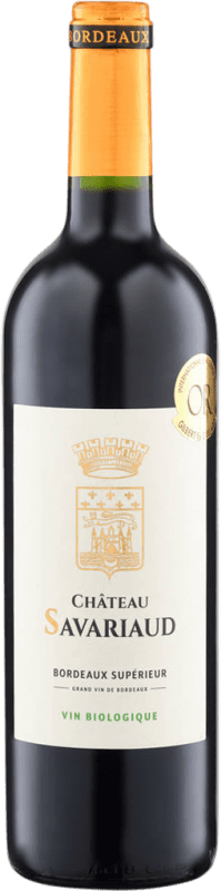 15,95 € Envío gratis | Vino Tinto Châteaux de Bordeaux. Château Savariaud Seco A.O.C. Bordeaux Burdeos Francia Merlot, Cabernet Sauvignon, Cabernet Franc, Malbec Eco — Ecológico Botella 75 cl