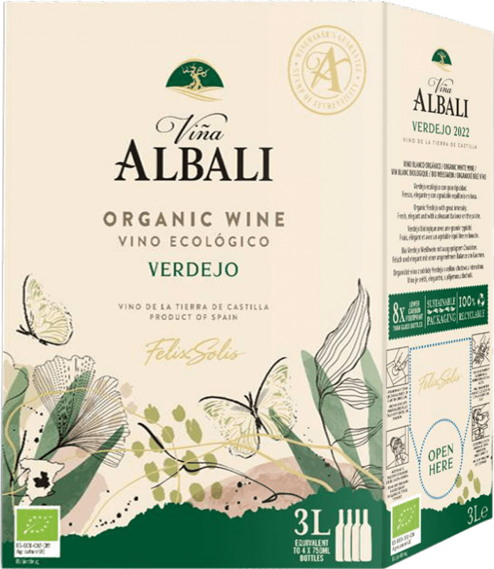 16,95 € Envoi gratuit | Vin blanc Félix Solís Viña Albali Organic Sec I.G.P. Vino de la Tierra de Castilla Castilla La Mancha Espagne Verdejo Bouteille Jéroboam-Double Magnum 3 L