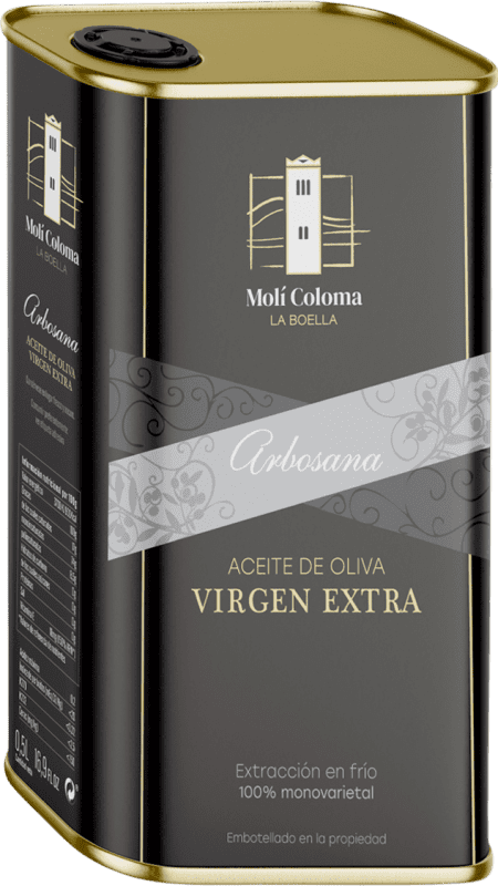 18,95 € 送料無料 | オリーブオイル Finca Molí Coloma La Boella カタロニア スペイン Arbosana 中サイズの缶 50 cl