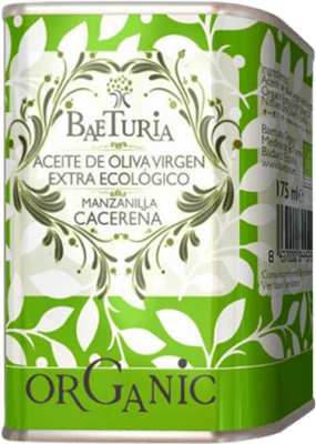 185,95 € Spedizione Gratuita | Scatola da 36 unità Olio d'Oliva Baeturia Organic EVO Extra Vergine Estremadura Spagna Manzanilla Lattina 18 cl