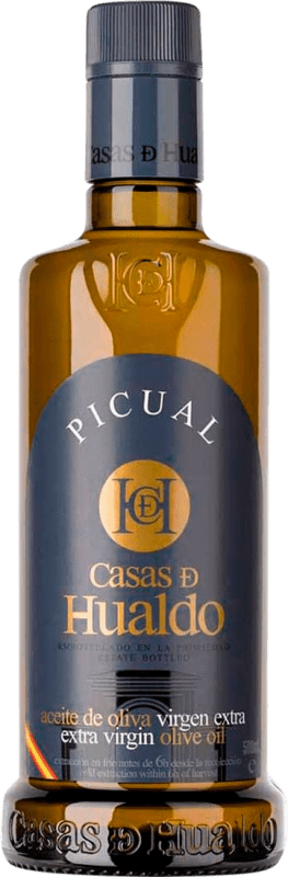 13,95 € Free Shipping | Olive Oil Casas de Hualdo EVOO Extra Virgin D.O. Montes de Toledo Castilla la Mancha Spain Picual Medium Bottle 50 cl Glass
