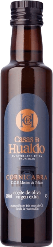 7,95 € Envio grátis | Azeite de Oliva Casas de Hualdo AOVE Virgem Extra D.O. Montes de Toledo Castela-Mancha Espanha Cornicabra Garrafinha 25 cl Vidro