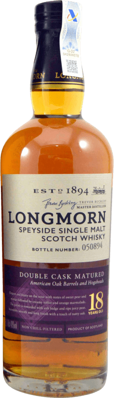147,95 € Envio grátis | Whisky Single Malt Longmorn Double Cask — Dupla Barrica Reino Unido 18 Anos 70 cl