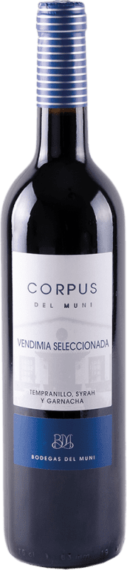 7,95 € Free Shipping | Red wine Muni Corpus Vendimia Seleccionada Tinto I.G.P. Vino de la Tierra de Castilla Spain Tempranillo, Syrah, Grenache Tintorera Bottle 75 cl