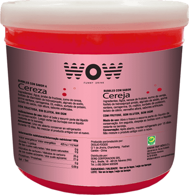 82,95 € Envio grátis | Schnapps WOW Cereza Topping Bubble Fruit 3 Kg Espanha 3 L
