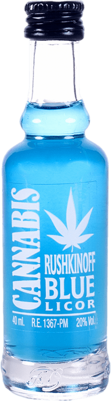 3,95 € Envio grátis | Licores Antonio Nadal Rushkinoff Cannabis Blue Espanha Garrafa Miniatura 4 cl