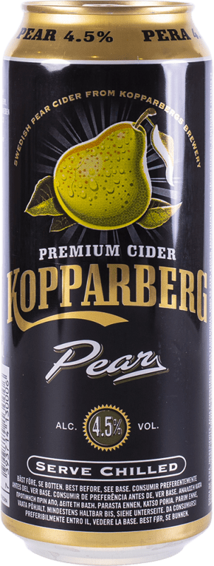 72,95 € Envío gratis | Caja de 24 unidades Sidra Kopparberg Pera Suecia Lata 50 cl