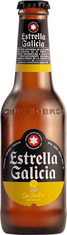33,95 € Envio grátis | Caixa de 24 unidades Cerveja Estrella Galicia Sin Gluten Espanha Garrafa Pequena 25 cl