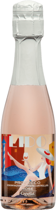 108,95 € Бесплатная доставка | Коробка из 24 единиц Розовое игристое вино Canella Lido Rosé — Розе D.O.C. Prosecco Италия Мини-бутылка 20 cl