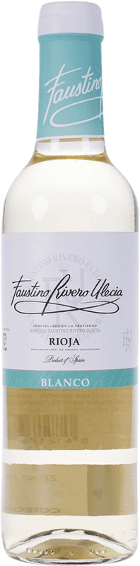 125,95 € Kostenloser Versand | 24 Einheiten Box Weißwein Faustino Rivero D.O.Ca. Rioja La Rioja Spanien Viura Halbflasche 37 cl