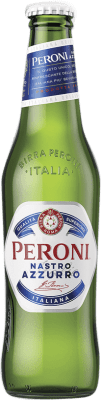 52,95 € Envio grátis | Caixa de 24 unidades Cerveja Peroni Nastro Azurro Itália Garrafa Terço 33 cl