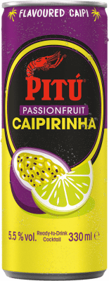 39,95 € Envio grátis | Caixa de 12 unidades Cachaça Pitú Caipirinha con Fruta de la Pasión Brasil Lata 33 cl