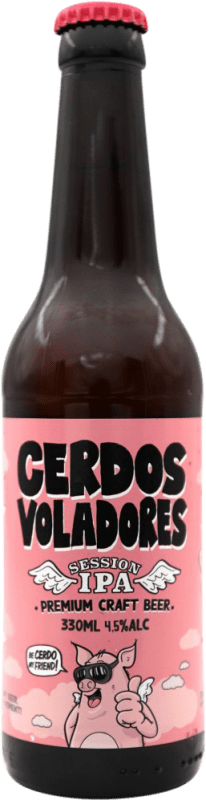 2,95 € Envío gratis | Cerveza Barcelona Beer Cerdos Voladores IPA — India Pale Ale España Botellín Tercio 33 cl