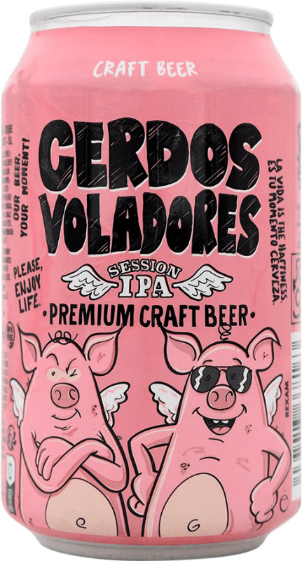 2,95 € Envio grátis | Cerveja Barcelona Beer Cerdos Voladores IPA — India Pale Ale Espanha Lata 33 cl