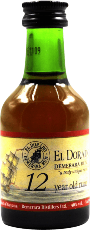 5,95 € Kostenloser Versand | Rum Demerara El Dorado Guyana 12 Jahre Miniaturflasche 5 cl