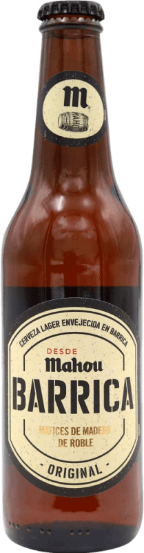 4,95 € Envio grátis | Cerveja Mahou Lager Barrica Espanha Garrafinha Terço 33 cl