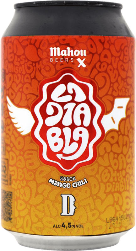 4,95 € 免费送货 | 啤酒 Mahou La Diabla x Duki 西班牙 罐 33 cl Mango — 芒果, Chili Pepper — 辣椒