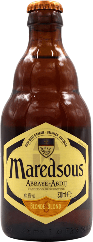 2,95 € Envío gratis | Cerveza Abbaye de Maredsous Blonde — Rubia Bélgica Botellín Tercio 33 cl