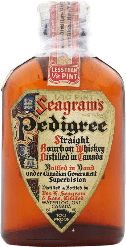 514,95 € Envío gratis | Whisky Bourbon Seagram's Pedigree Ejemplar Coleccionista Canadá 8 Años Botellín Miniatura 5 cl