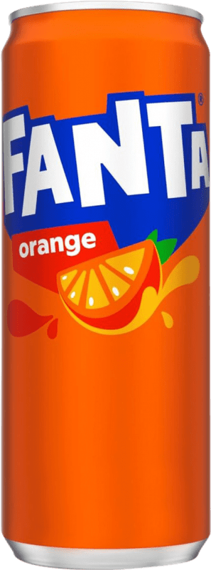 17,95 € Envio grátis | Caixa de 24 unidades Refrescos e Mixers Fanta Orange Alemanha Lata 33 cl