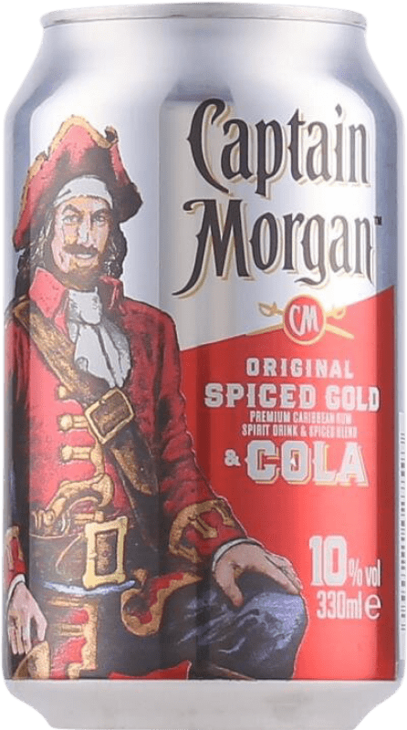 31,95 € 免费送货 | 盒装12个 调和剂 Mixer Captain Morgan 波多黎各 罐 33 cl Cola — 可乐, Rum — 朗姆酒