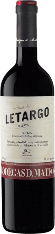 16,95 € Spedizione Gratuita | Vino rosso La Mateo Letargo Riserva D.O.Ca. Rioja La Rioja Spagna Tempranillo, Grenache, Graciano Bottiglia 75 cl